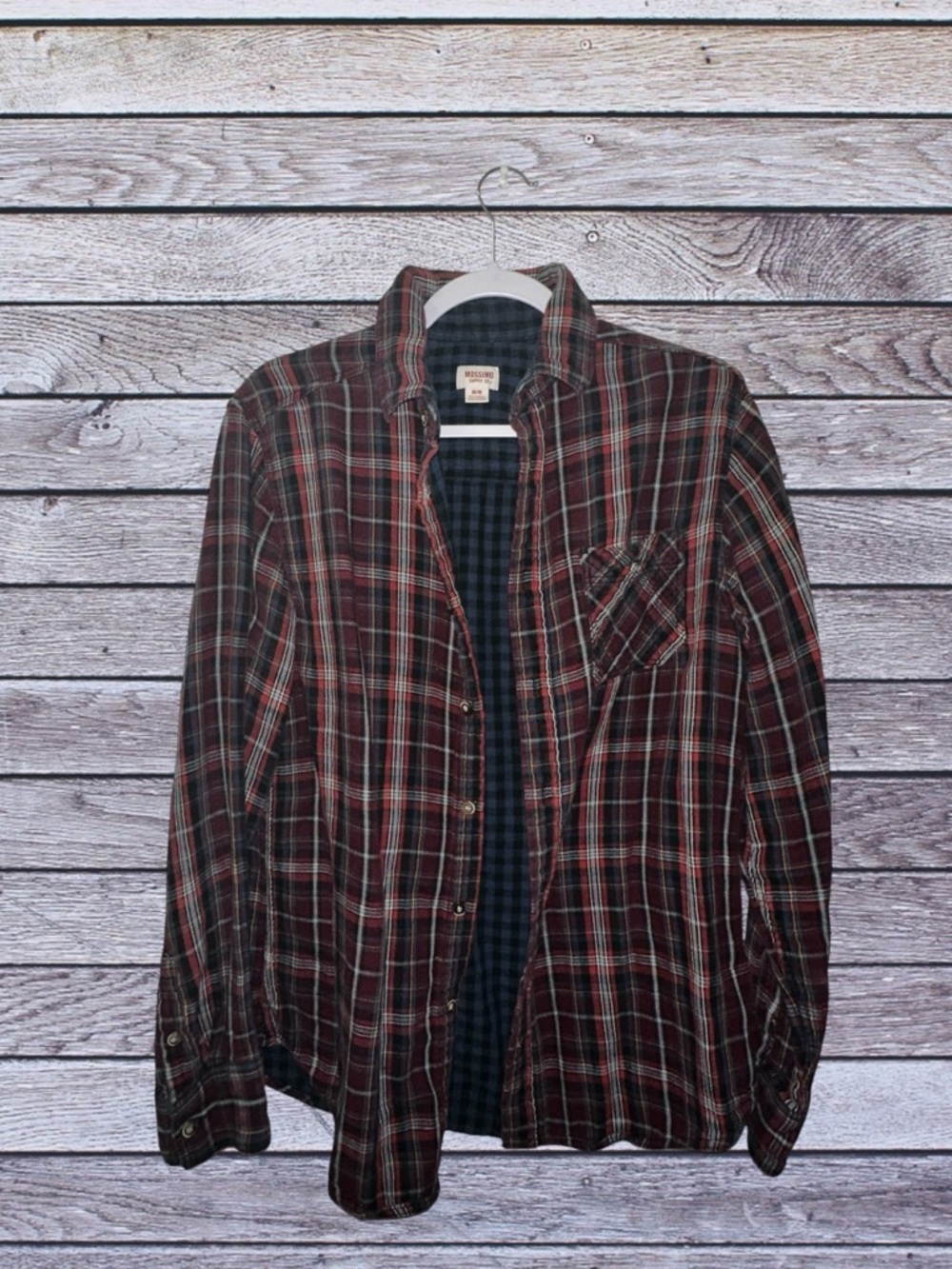 Men's Red Plaid Button-Up Shirt Jacket